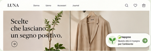 Demonstration of the LUNA shop with a small HapGree badge in the bottom right; not real data.