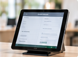 Tablet con supporto appoggiato su un bancone