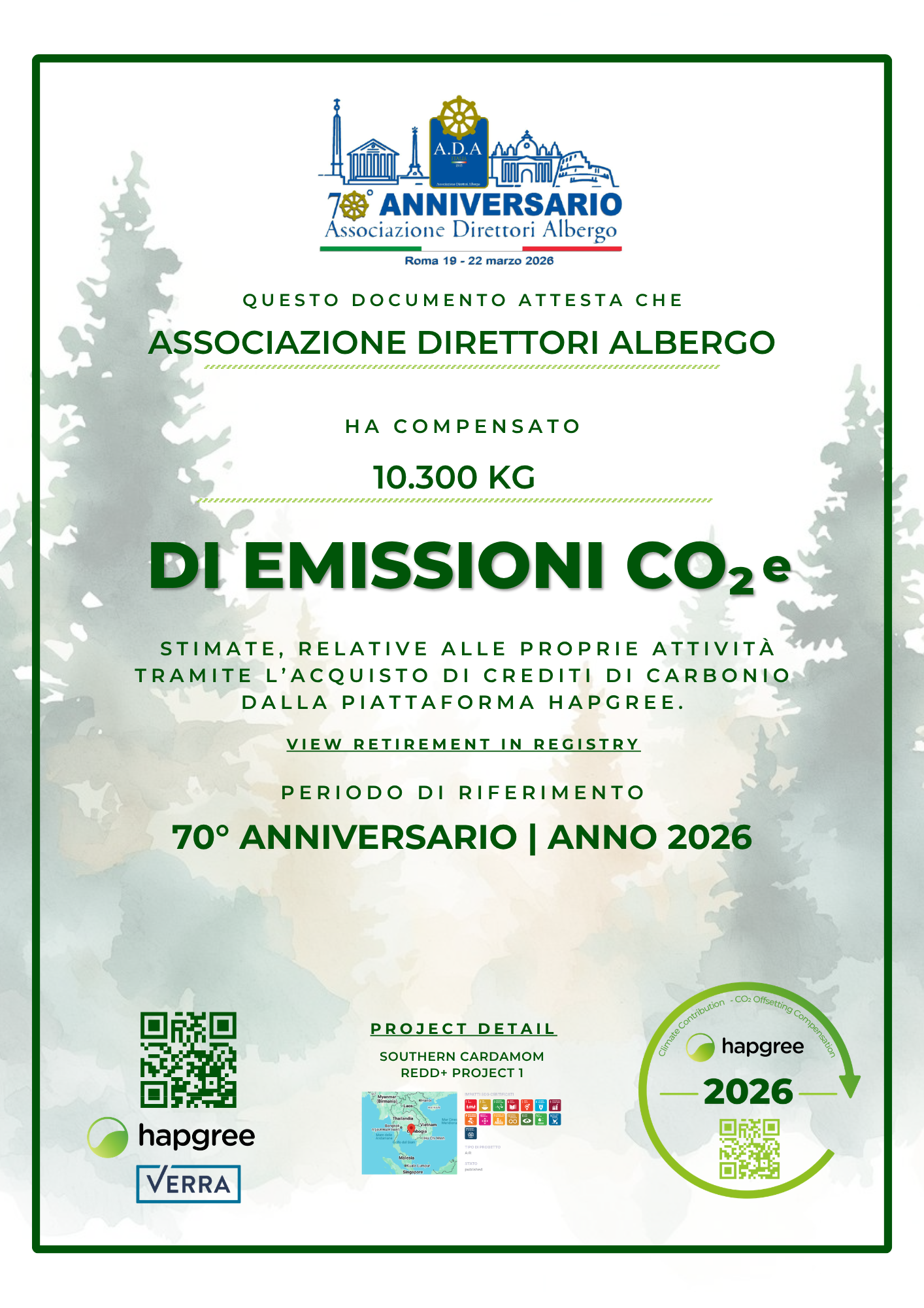 Certificate of Retirement — A.D.A. Associazione Direttori d’Albergo