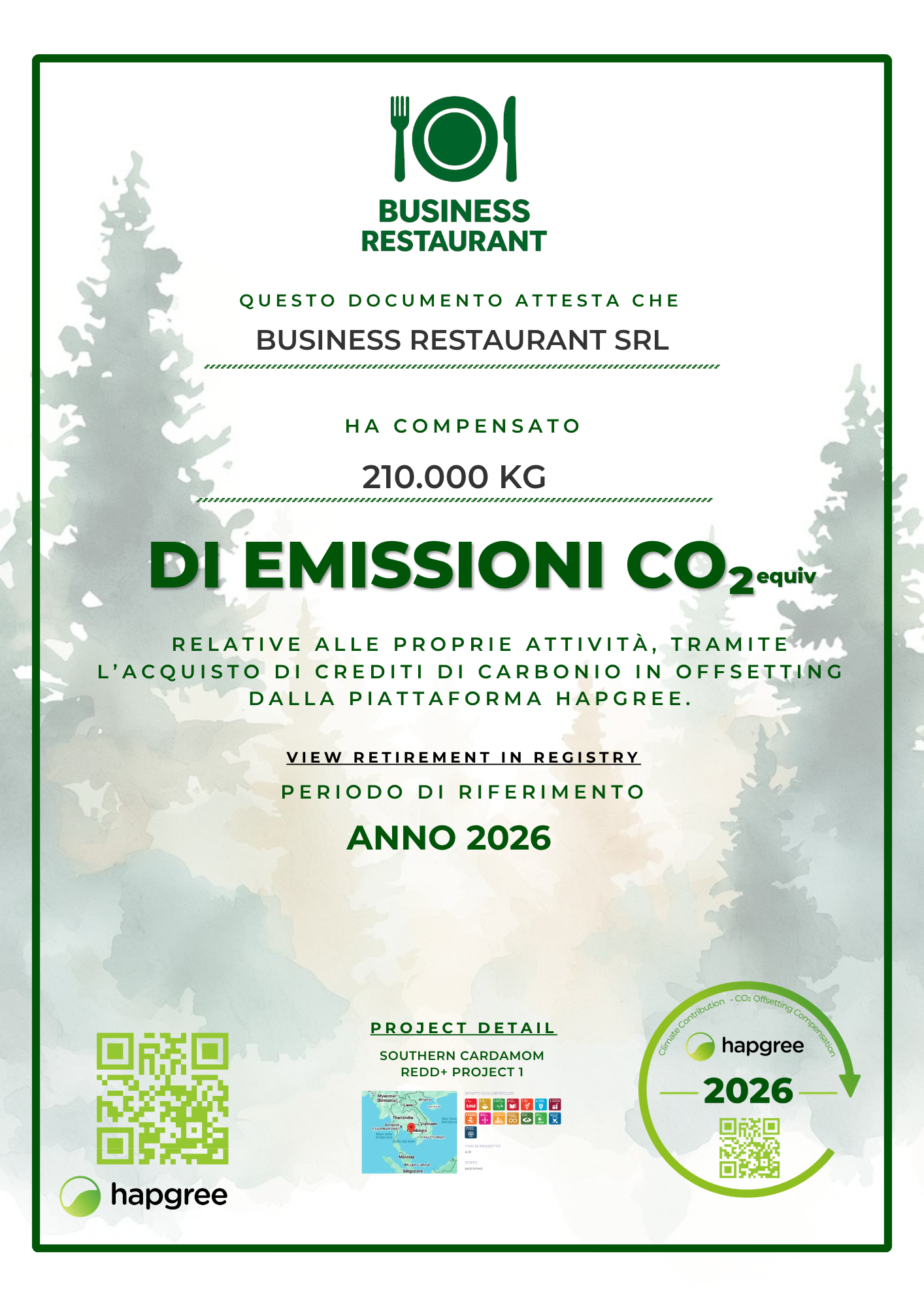 Certificate of Retirement — Business Restaurant Srl