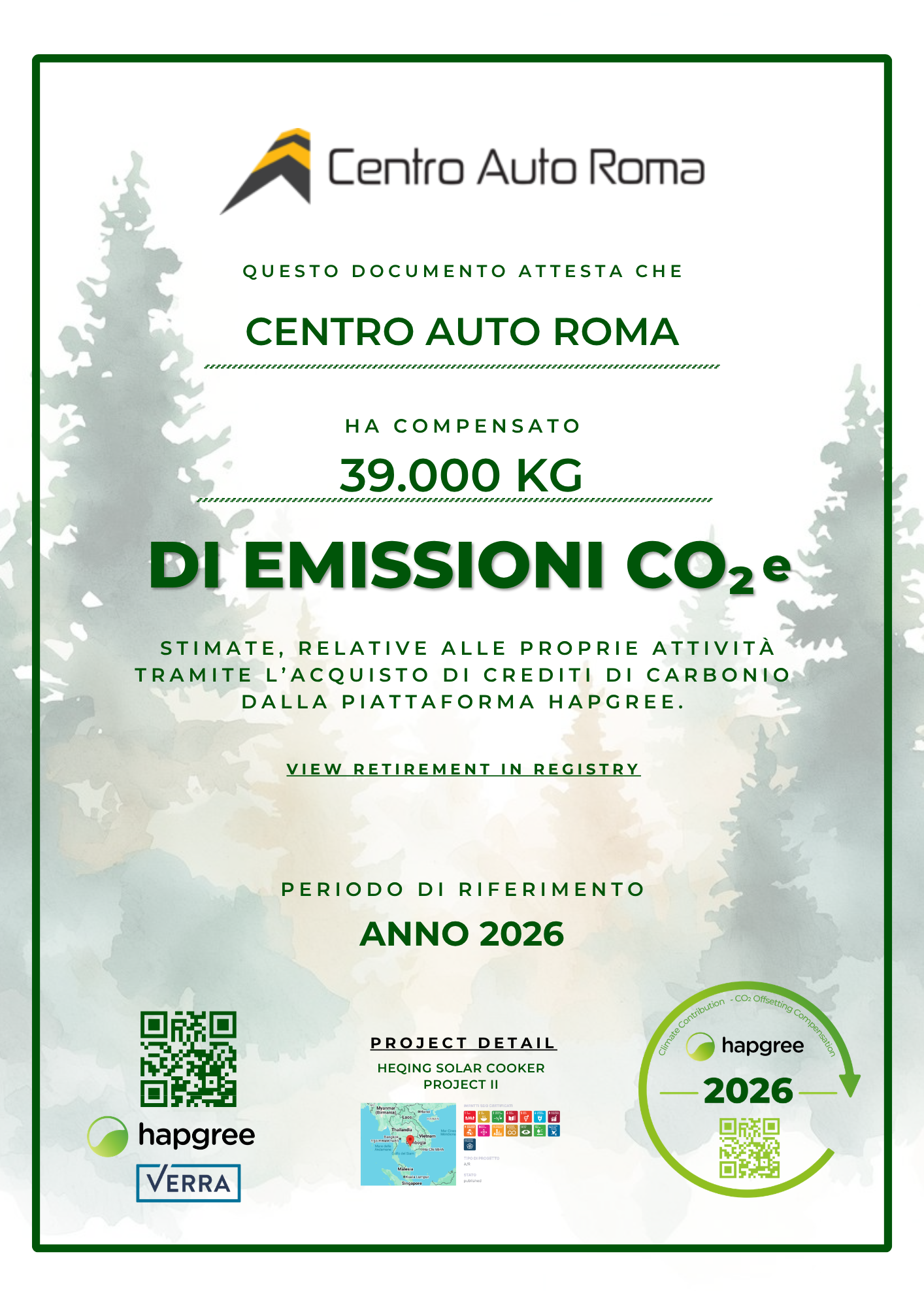 Certificate of Retirement — Centro Auto Roma