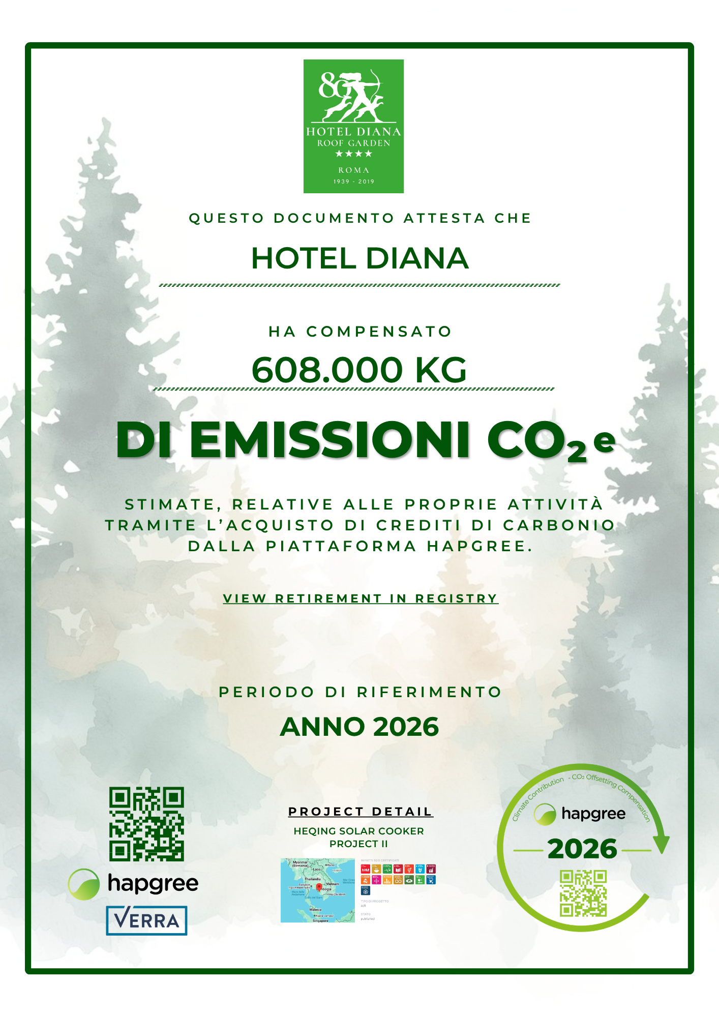 Certificate of Retirement — Hotel Diana
