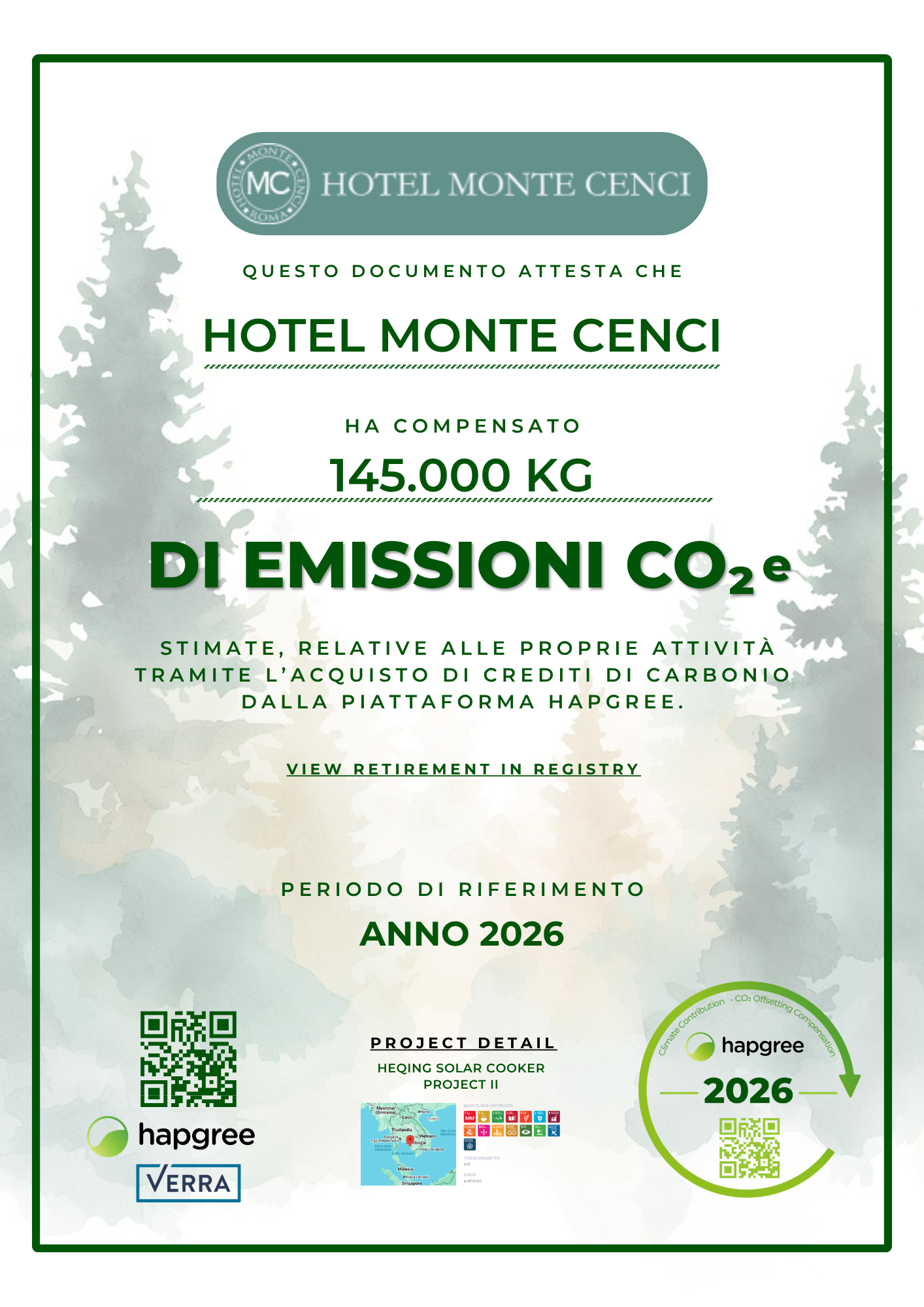 Certificate of Retirement — Hotel Monte Cenci