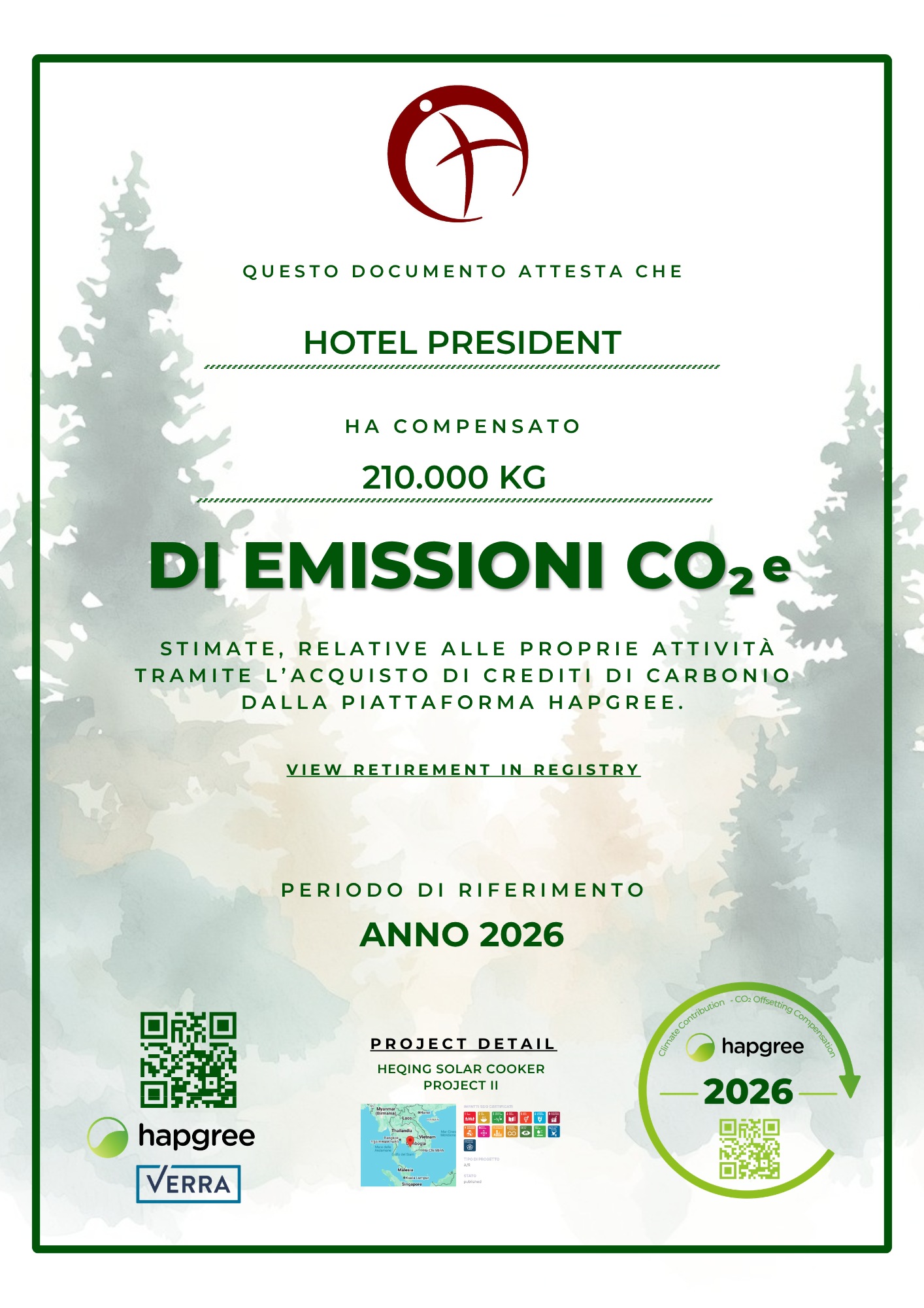 Certificate of Retirement — Hotel President