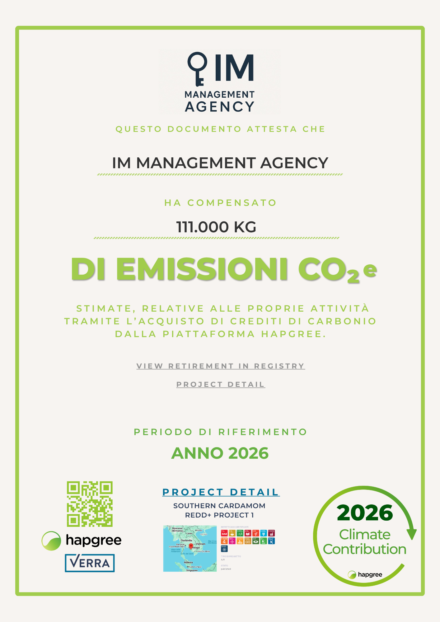 Certificate of Retirement — IM Management Agency