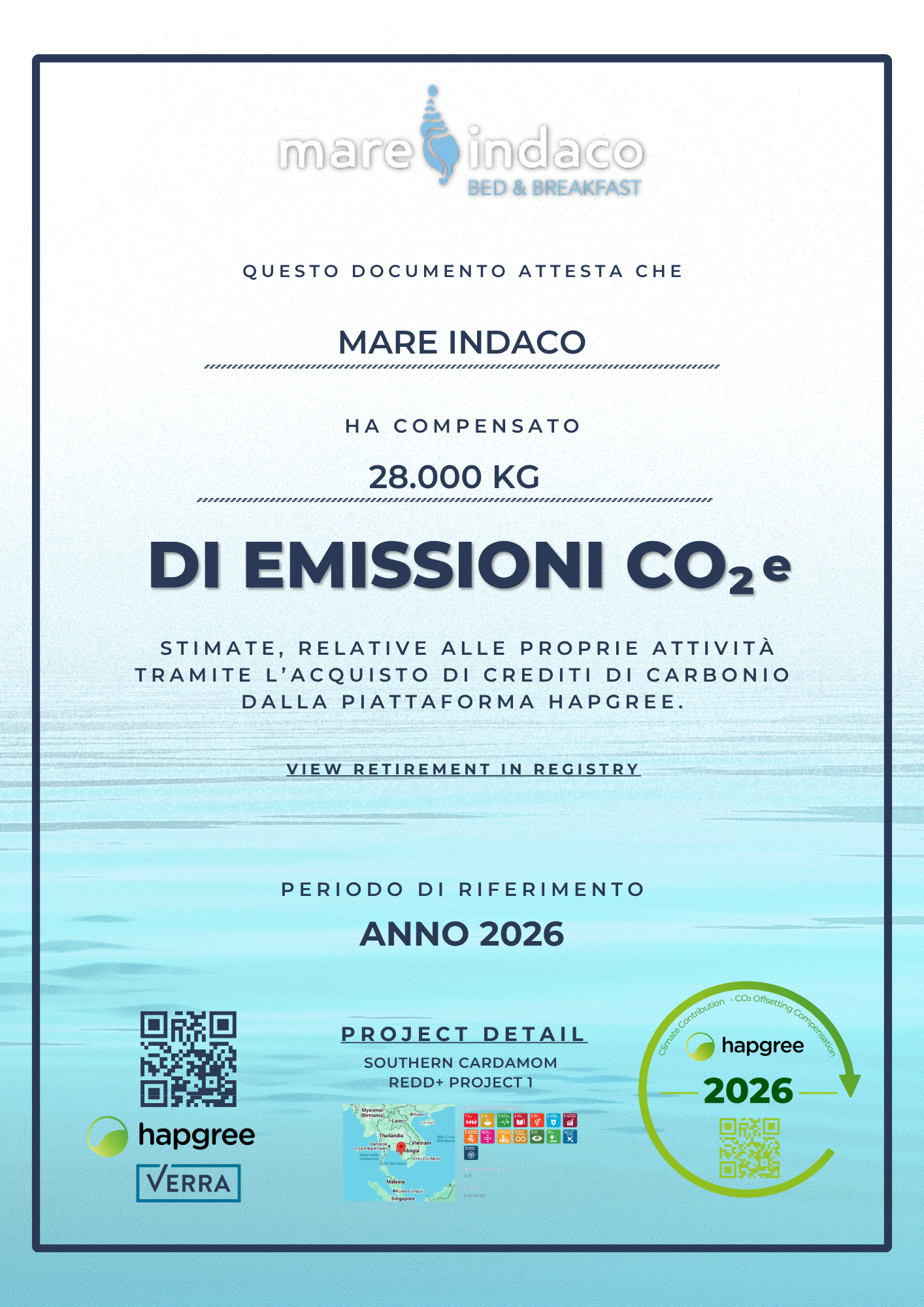 Certificate of Retirement — Mare Indaco