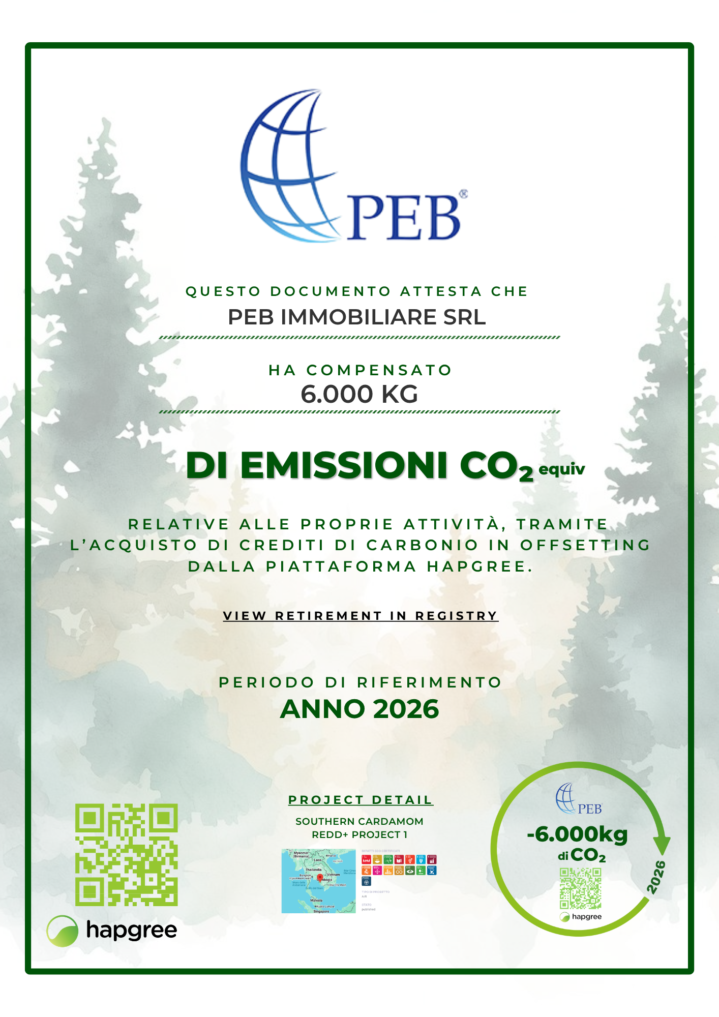 Certificate of Retirement — PEB Immobiliare Srl